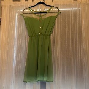 Fleet Collection Green Chiffon Dress Swiss Dot XS